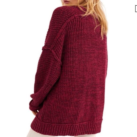 FREE PEOPLE High Hopes Cardigan Red Slouchy Chunky Knit Ribbed Cuff Open Front S - Picture 3 of 11